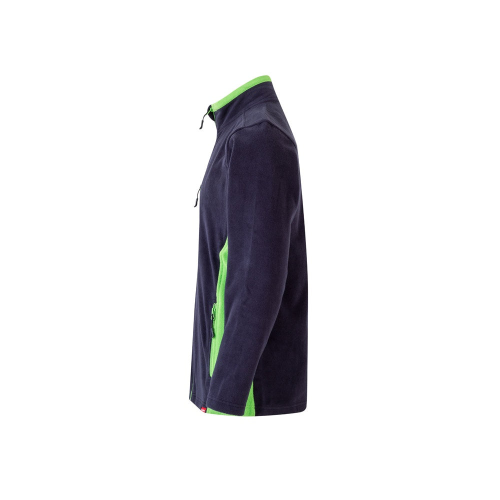 VL GERAS promotional jacket in navy blue / green (detail view) with custom logo branding