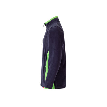 VL GERAS promotional jacket in navy blue / green (detail view) with custom logo branding