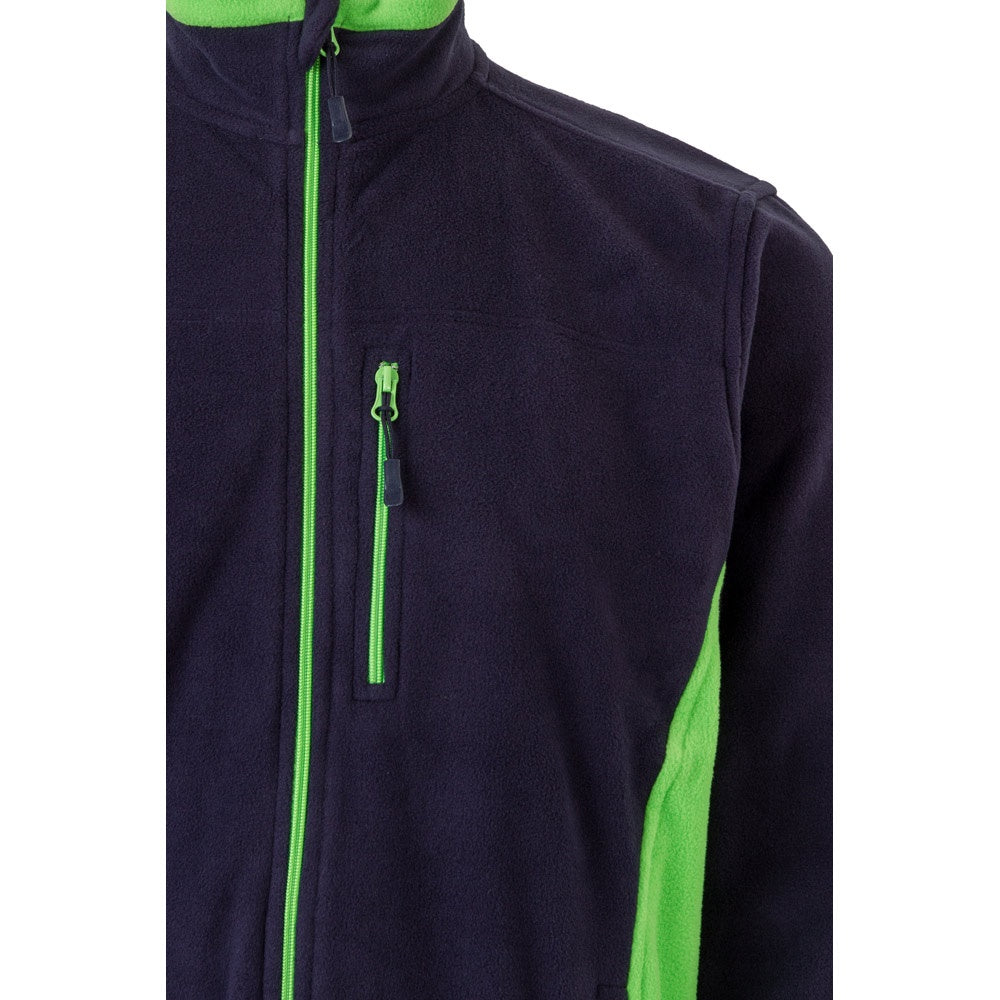 VL GERAS promotional jacket in navy blue / green (detail view) with custom logo branding
