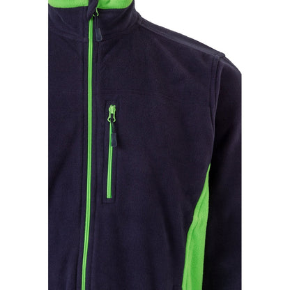 VL GERAS promotional jacket in navy blue / green (detail view) with custom logo branding