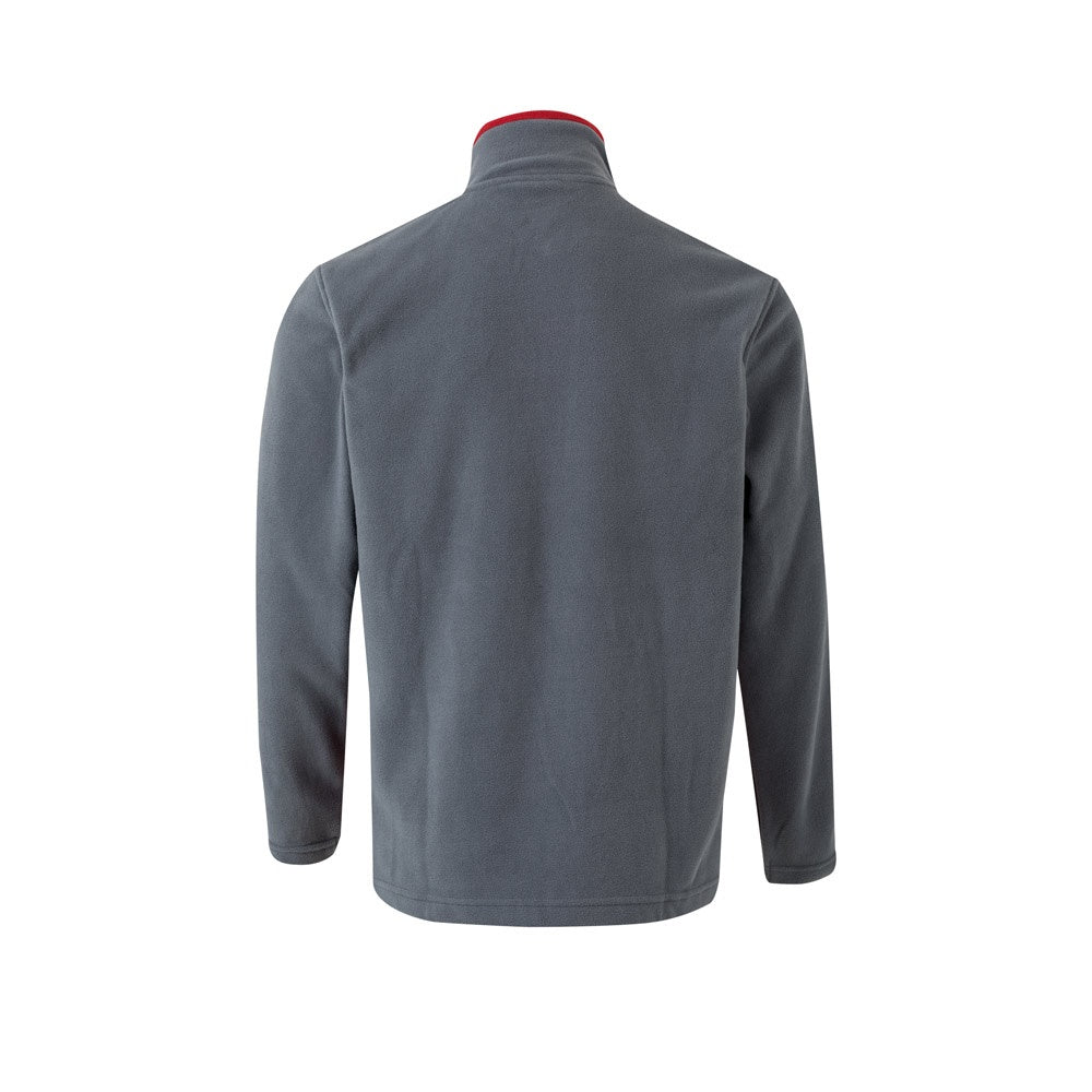 VL GERAS promotional jacket in grey / red (detail view) with custom logo branding