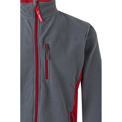 VL GERAS promotional jacket in grey / red (detail view) with custom logo branding