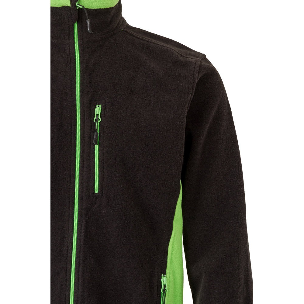 VL GERAS promotional jacket in black / green (detail view) with custom logo branding