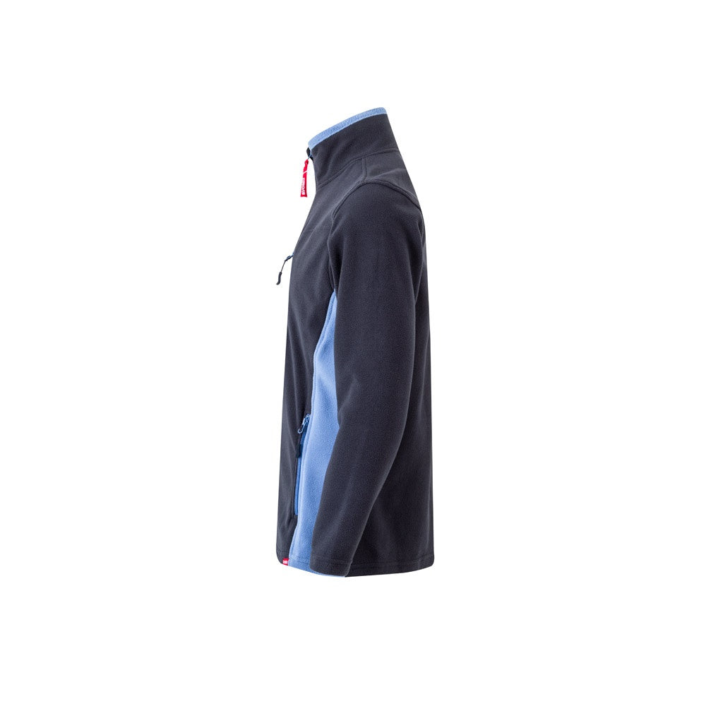 VL GERAS promotional jacket in navy blue / light blue (detail view) with custom logo branding