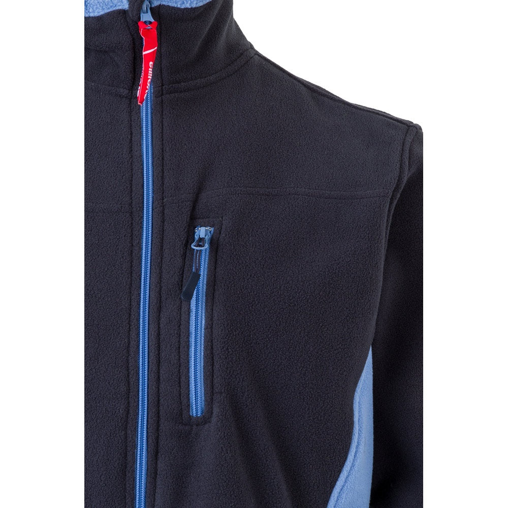 VL GERAS promotional jacket in navy blue / light blue (detail view) with custom logo branding
