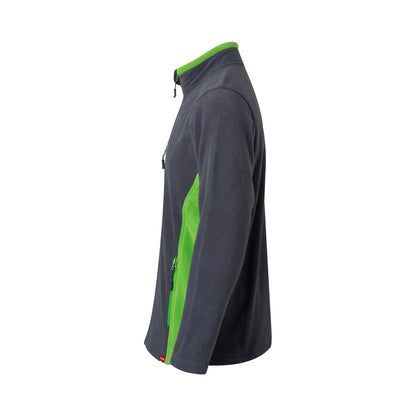 VL GERAS promotional jacket in grey / green (detail view) with custom logo branding