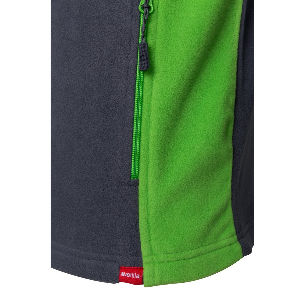 VL GERAS promotional jacket in grey / green (detail view) with custom logo branding