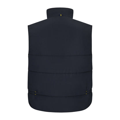 VL NERGAL promotional jacket in navy blue/yellow (detail view) with custom logo branding