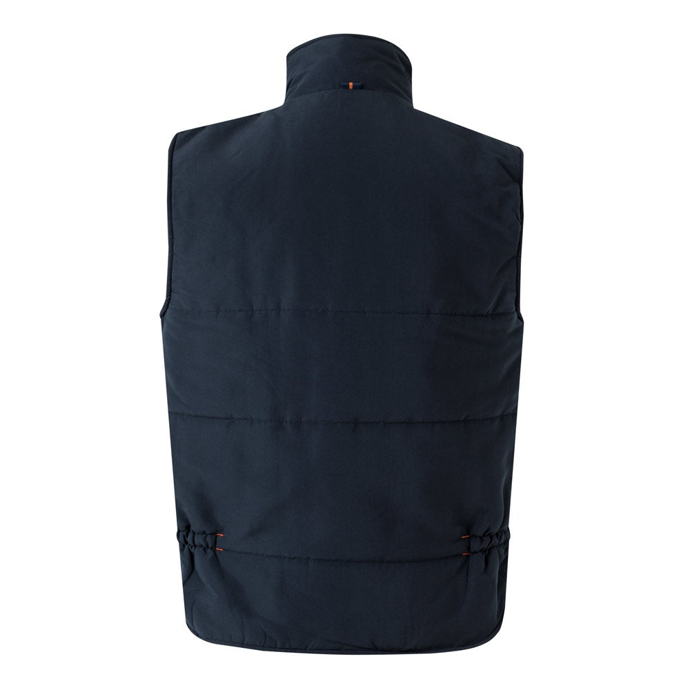 VL NERGAL promotional jacket in navy blue/orange (detail view) with custom logo branding