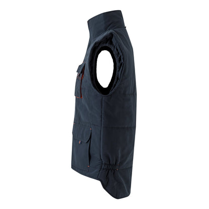 VL NERGAL promotional jacket in navy blue/orange (detail view) with custom logo branding
