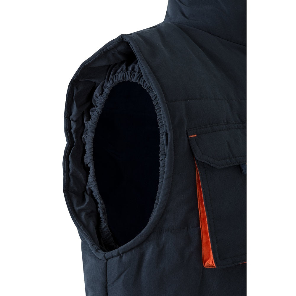 VL NERGAL promotional jacket in navy blue/orange with custom logo branding