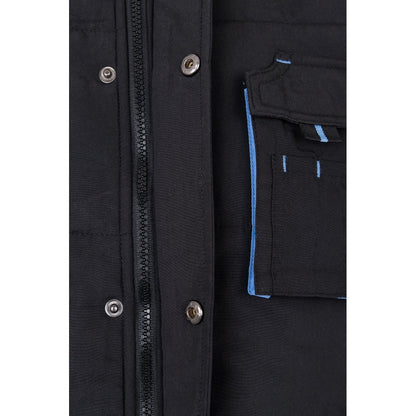 VL NERGAL promotional jacket in black/light blue (detail view) with custom logo branding