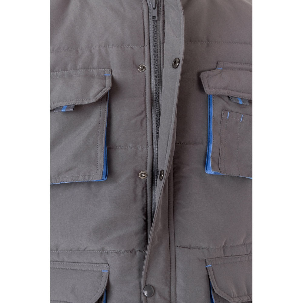 VL NERGAL promotional jacket in grey/light blue (detail view) with custom logo branding