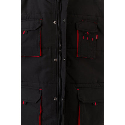 VL NERGAL promotional jacket in black/red (detail view) with custom logo branding