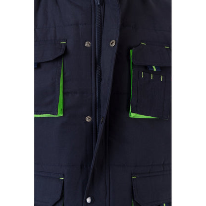 VL NERGAL promotional jacket in navy blue/green (detail view) with custom logo branding