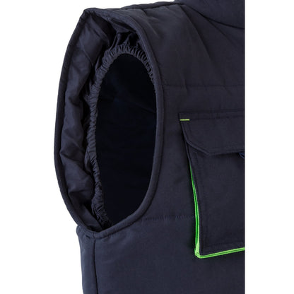 VL NERGAL promotional jacket in navy blue/green with custom logo branding