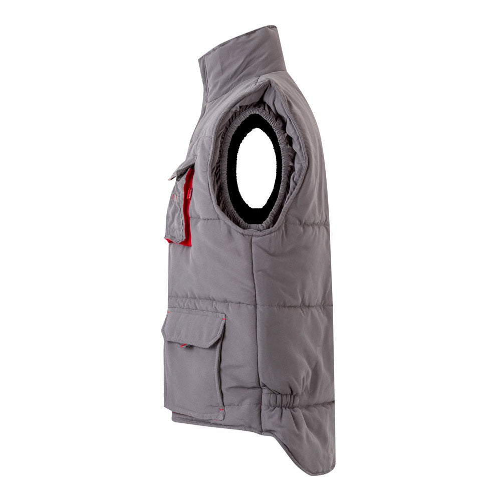 VL NERGAL promotional jacket in grey/red (detail view) with custom logo branding