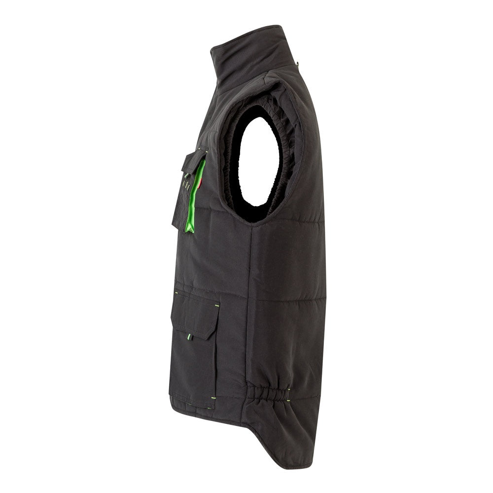 VL NERGAL promotional jacket in black/green (detail view) with custom logo branding