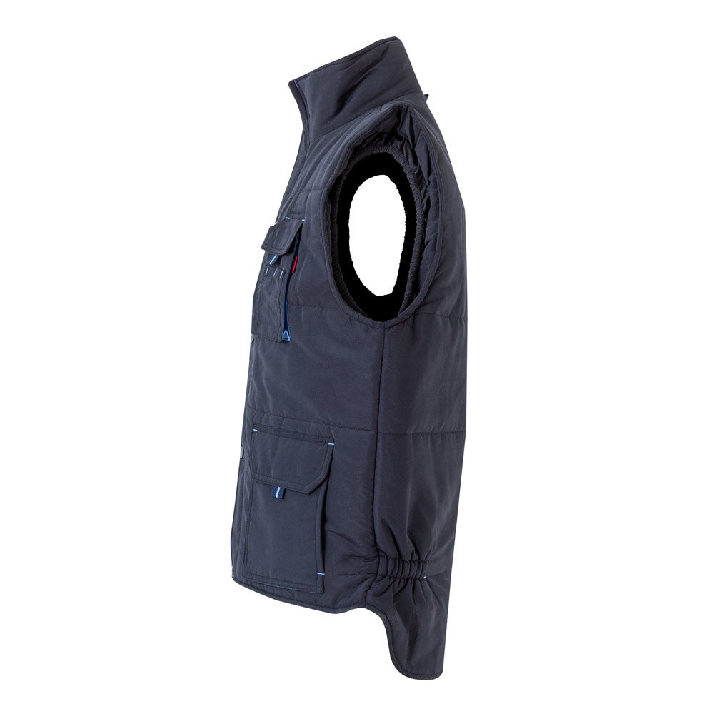 VL NERGAL promotional jacket in navy blue/light blue (detail view) with custom logo branding