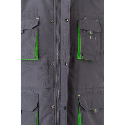 VL NERGAL promotional jacket in grey/green (detail view) with custom logo branding