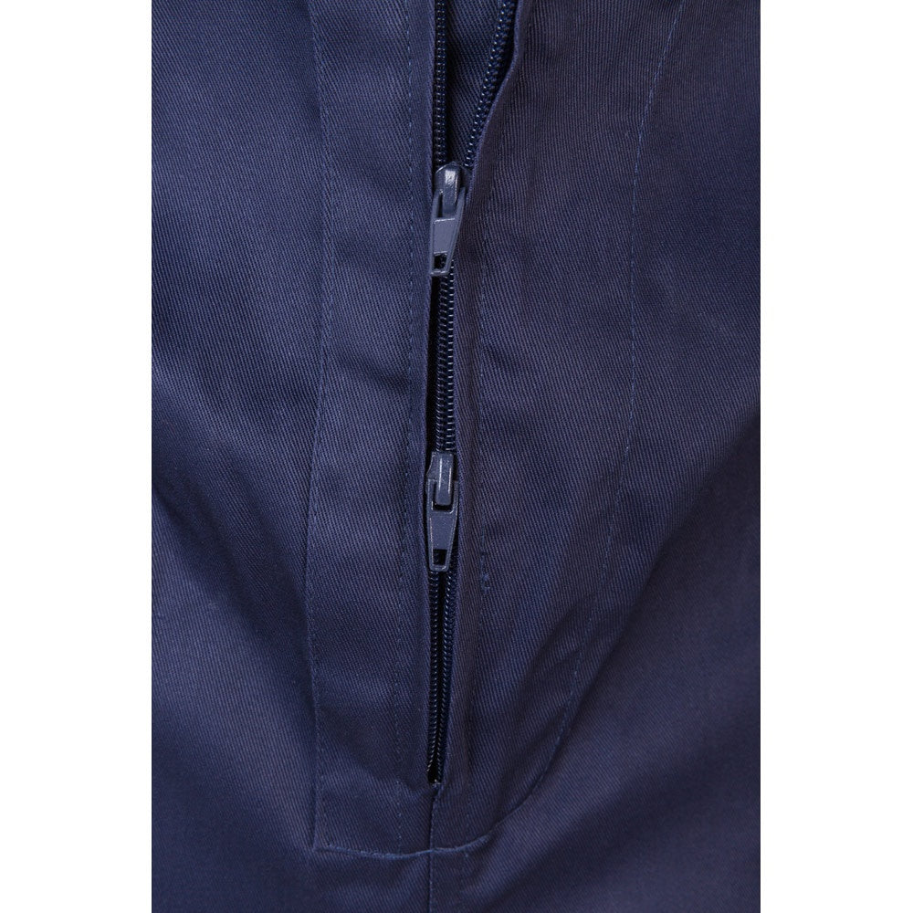 VL YAMA promotional workwear garment in blue (detail view) with custom logo branding