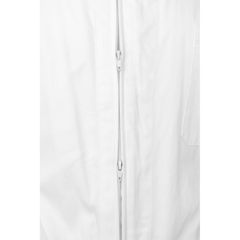 VL YAMA promotional workwear garment in white (detail view) with custom logo branding