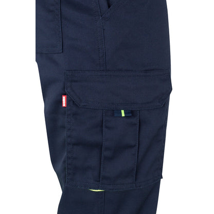 VL ZEUS promotional workwear garment in navy blue/yellow (detail view) with custom logo branding