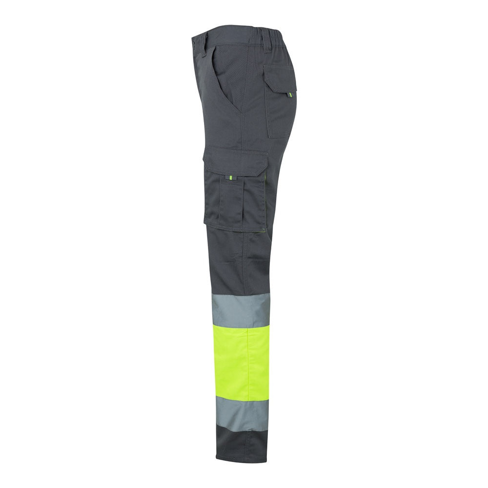 VL ZEUS promotional workwear garment in grey/yellow (detail view) with custom logo branding