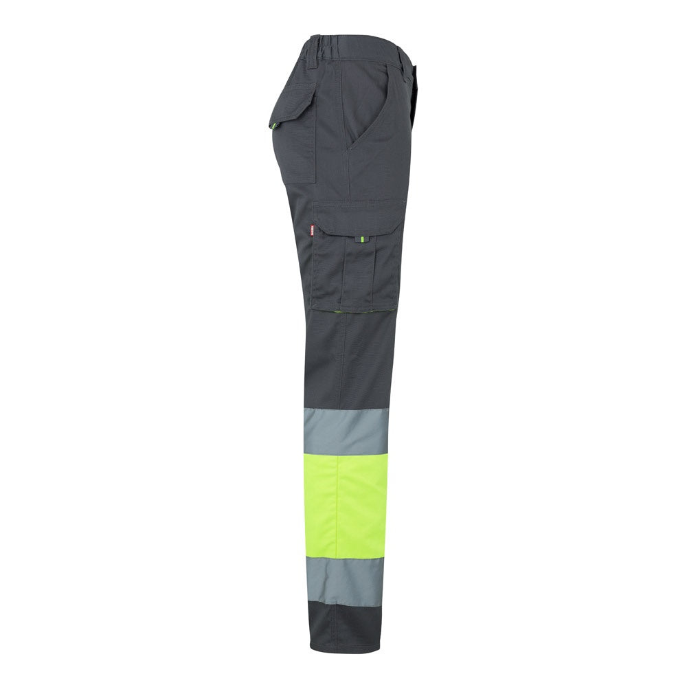 VL ZEUS promotional workwear garment in grey/yellow (detail view) with custom logo branding