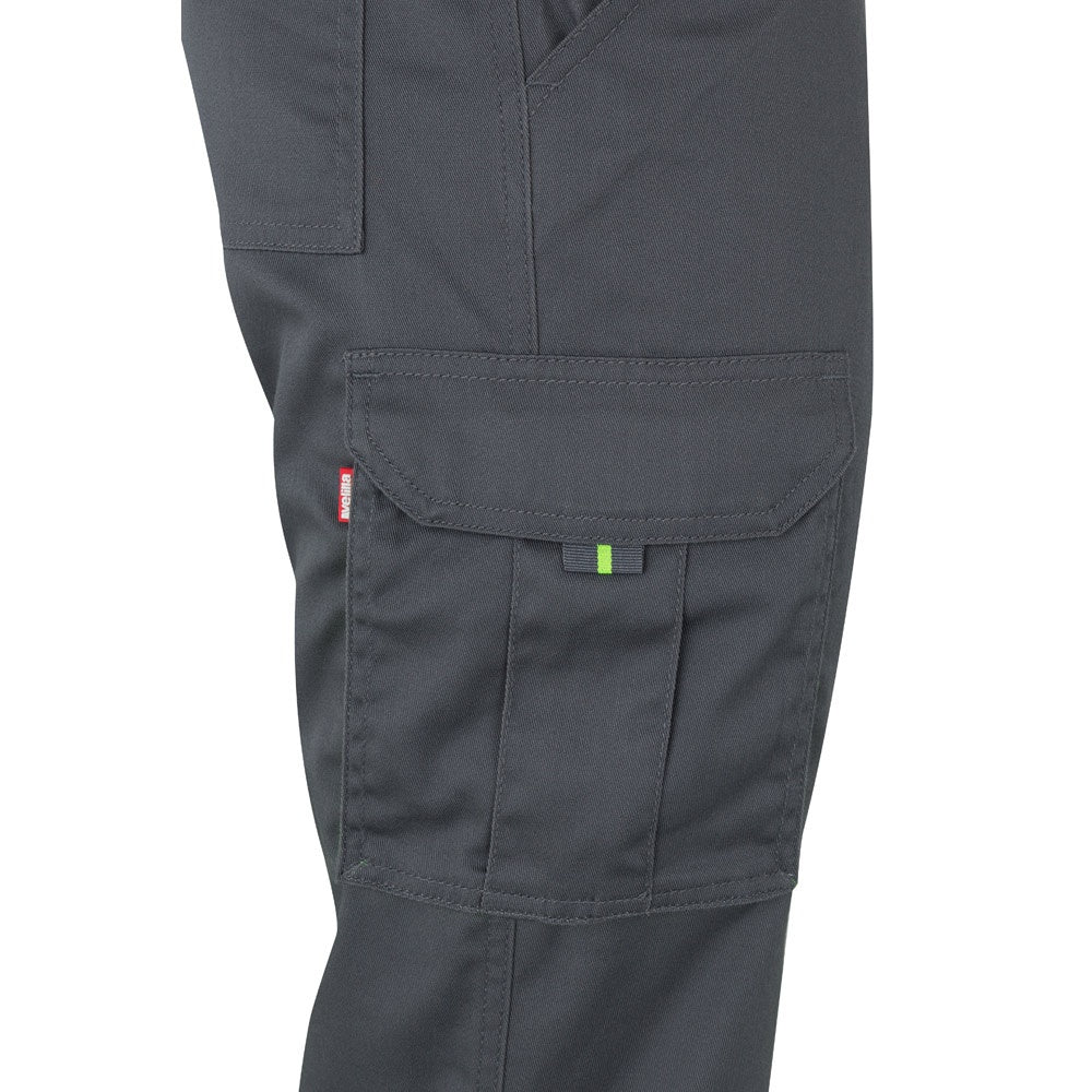 VL ZEUS promotional workwear garment in grey/yellow (detail view) with custom logo branding
