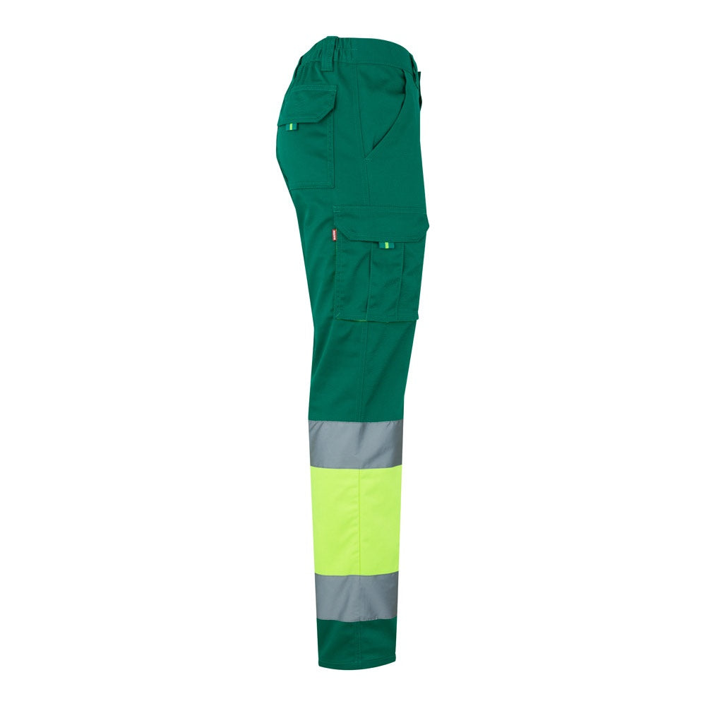 VL ZEUS promotional workwear garment in green/yellow (detail view) with custom logo branding