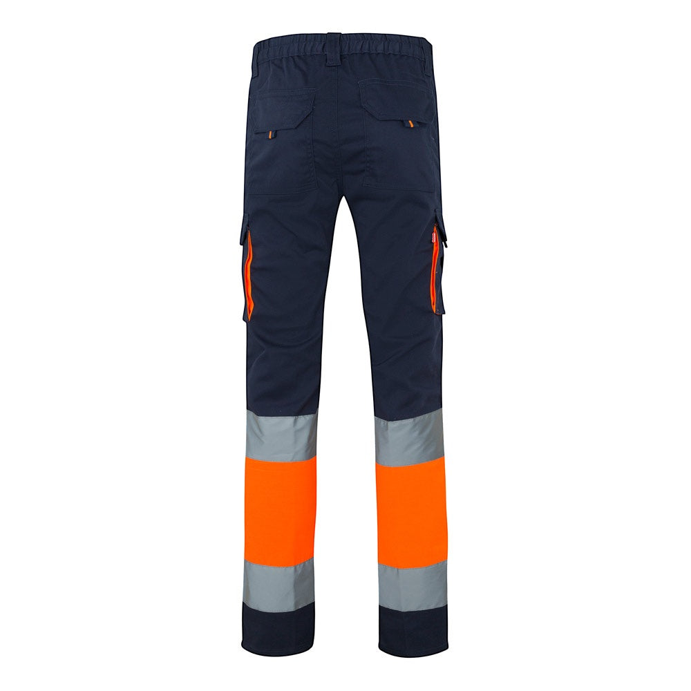 VL ZEUS promotional workwear garment in navy blue/orange (detail view) with custom logo branding