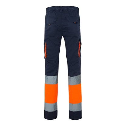 VL ZEUS promotional workwear garment in navy blue/orange (detail view) with custom logo branding