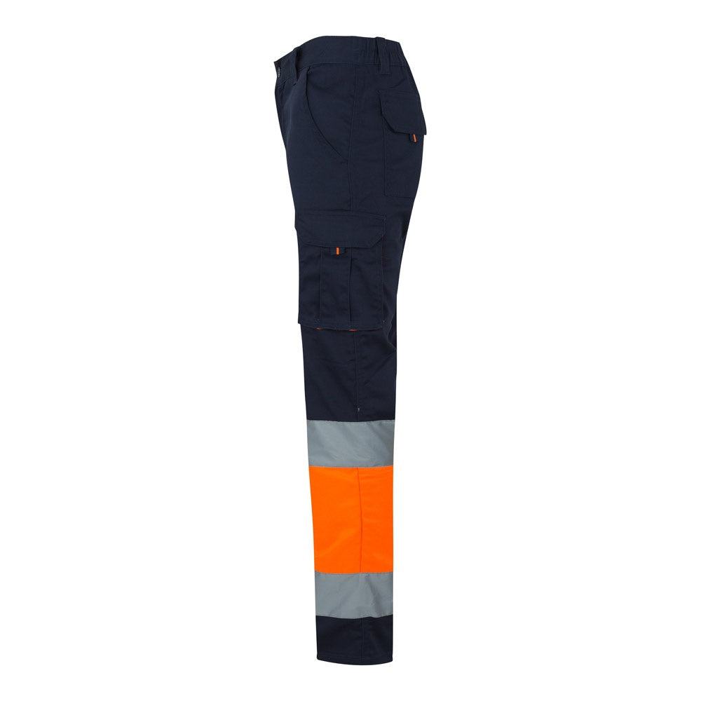 VL ZEUS promotional workwear garment in navy blue/orange (detail view) with custom logo branding