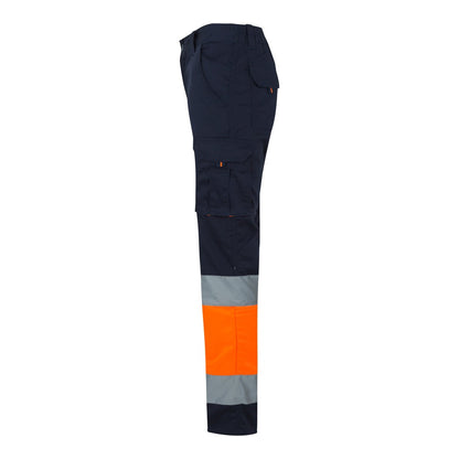 VL ZEUS promotional workwear garment in navy blue/orange (detail view) with custom logo branding