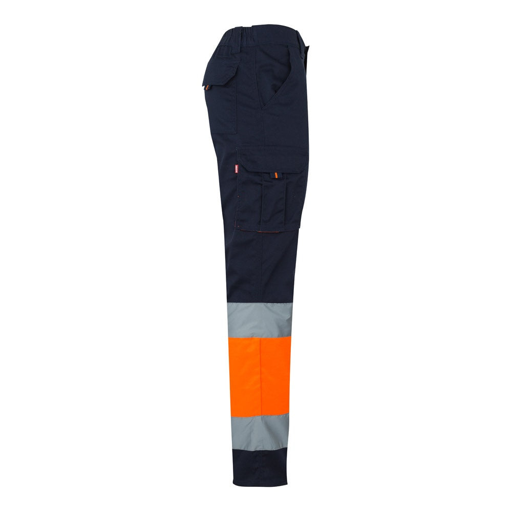 VL ZEUS promotional workwear garment in navy blue/orange (detail view) with custom logo branding