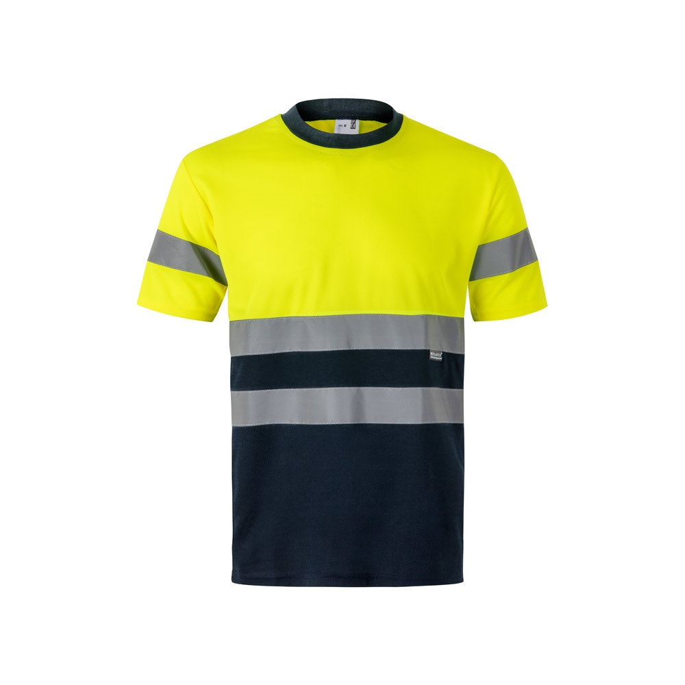 VL BRAHMA promotional t-shirt in navy blue/yellow with custom logo branding
