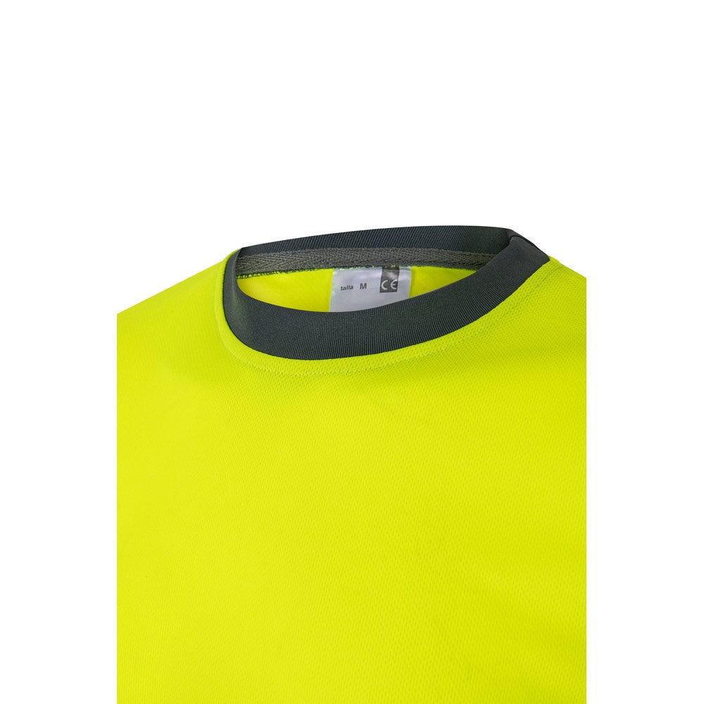 VL BRAHMA promotional t-shirt in grey/yellow (detail view) with custom logo branding