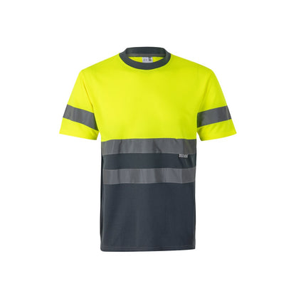 VL BRAHMA promotional t-shirt in grey/yellow with custom logo branding