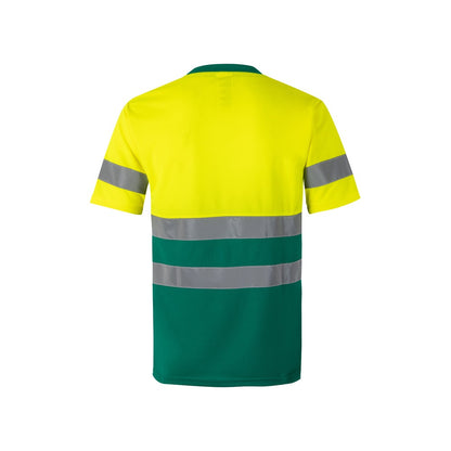 VL BRAHMA promotional t-shirt in green/yellow (detail view) with custom logo branding