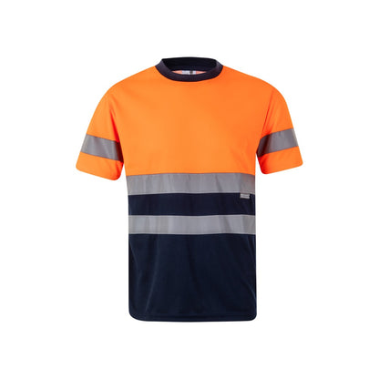 VL BRAHMA promotional t-shirt in navy blue/orange with custom logo branding