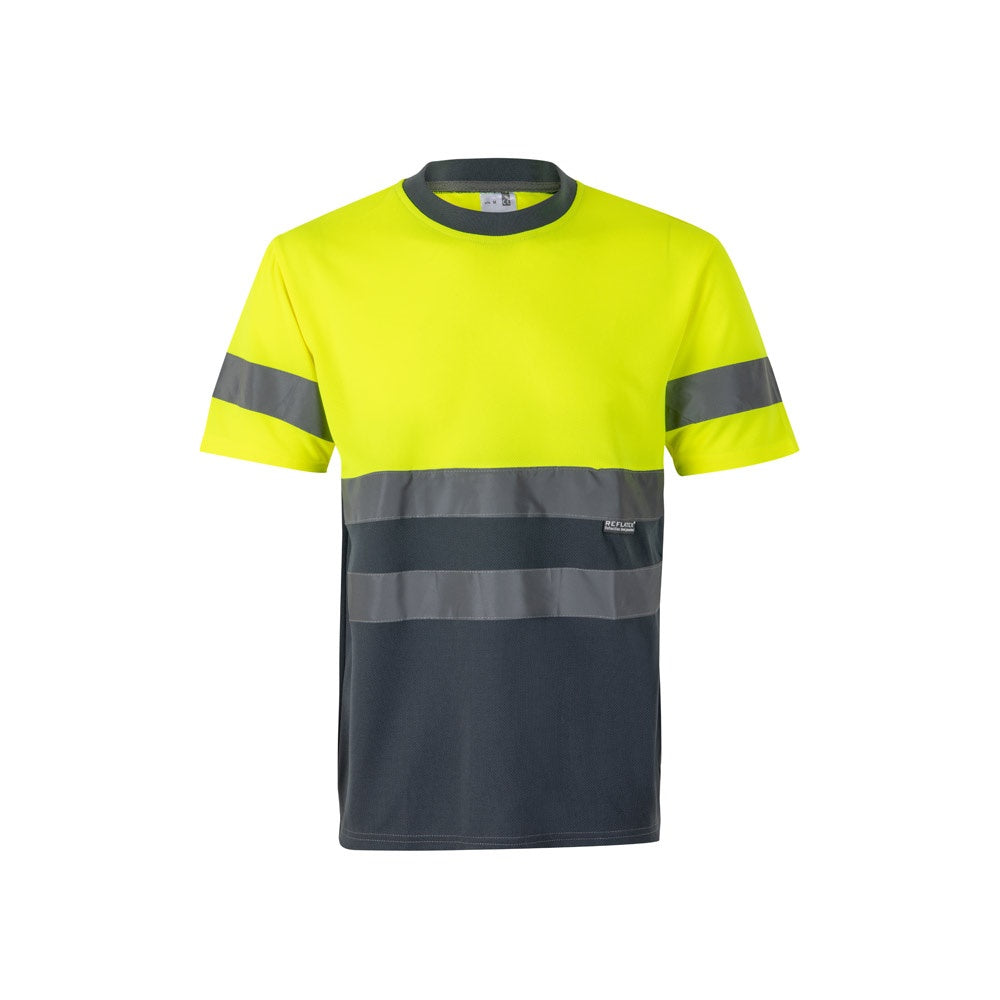 VL BRAHMA LARGE promotional t-shirt in grey/yellow with custom logo branding