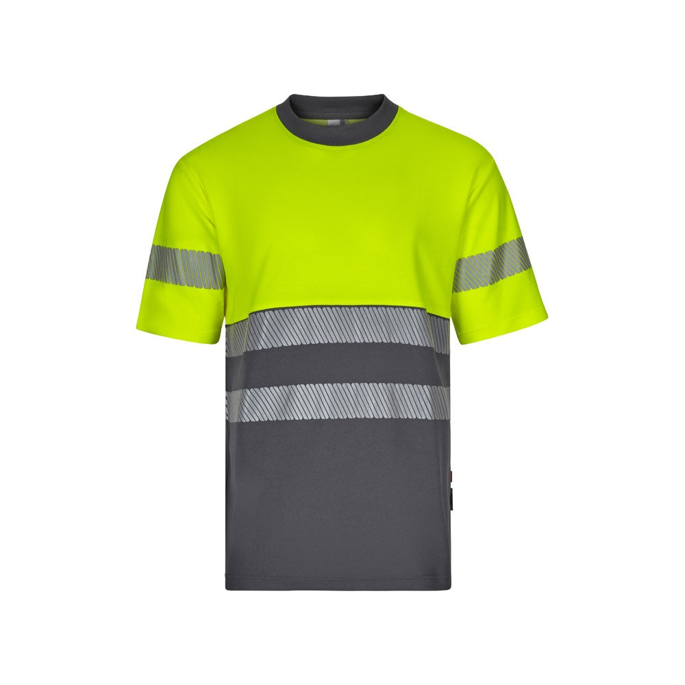 VL BASTET promotional t-shirt in grey/yellow with custom logo branding