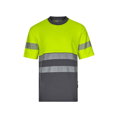 VL BASTET promotional t-shirt in grey/yellow with custom logo branding