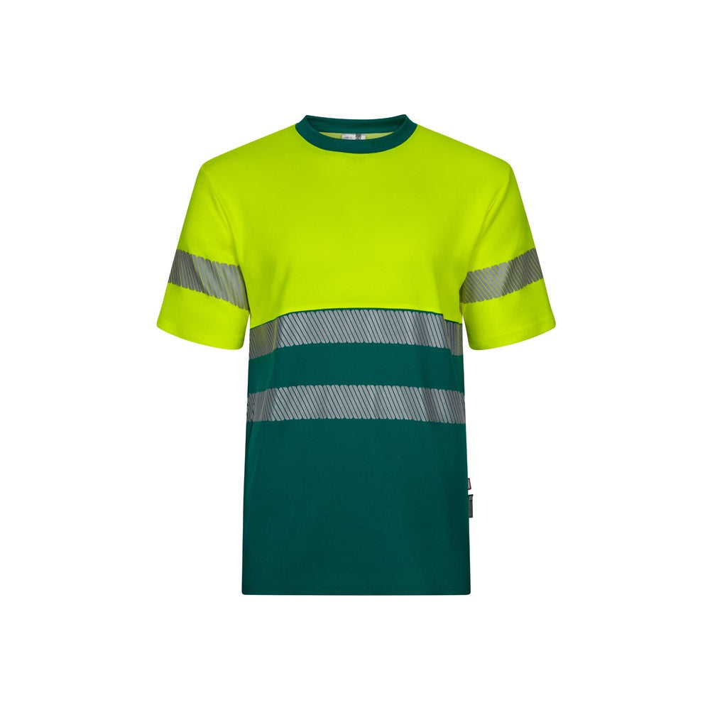VL BASTET promotional t-shirt in green/yellow with custom logo branding