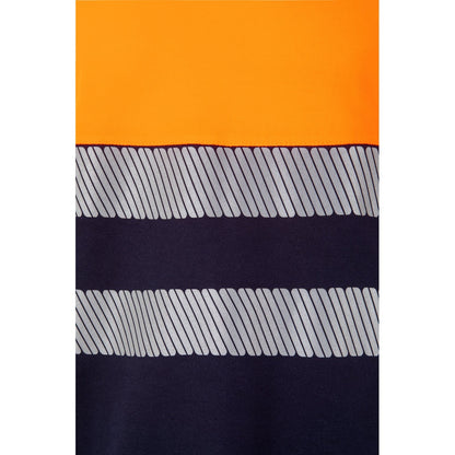 VL BASTET promotional t-shirt in navy blue/orange (detail view) with custom logo branding