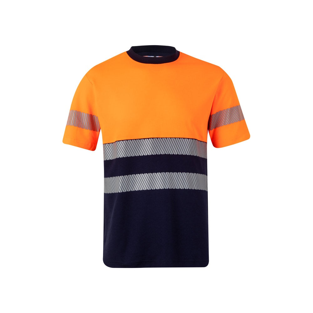 VL BASTET promotional t-shirt in navy blue/orange with custom logo branding