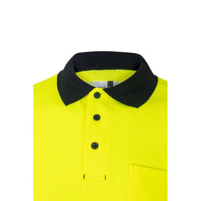 VL ACHELOUS promotional polo shirt in navy blue/yellow with custom logo branding