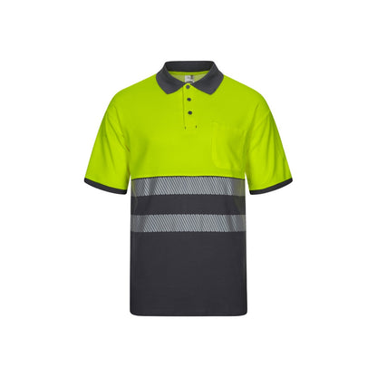 VL ACHELOUS promotional polo shirt in grey/yellow with custom logo branding