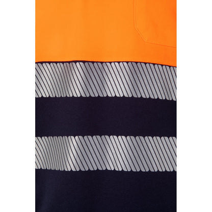 VL ACHELOUS promotional polo shirt in navy blue/orange (detail view) with custom logo branding